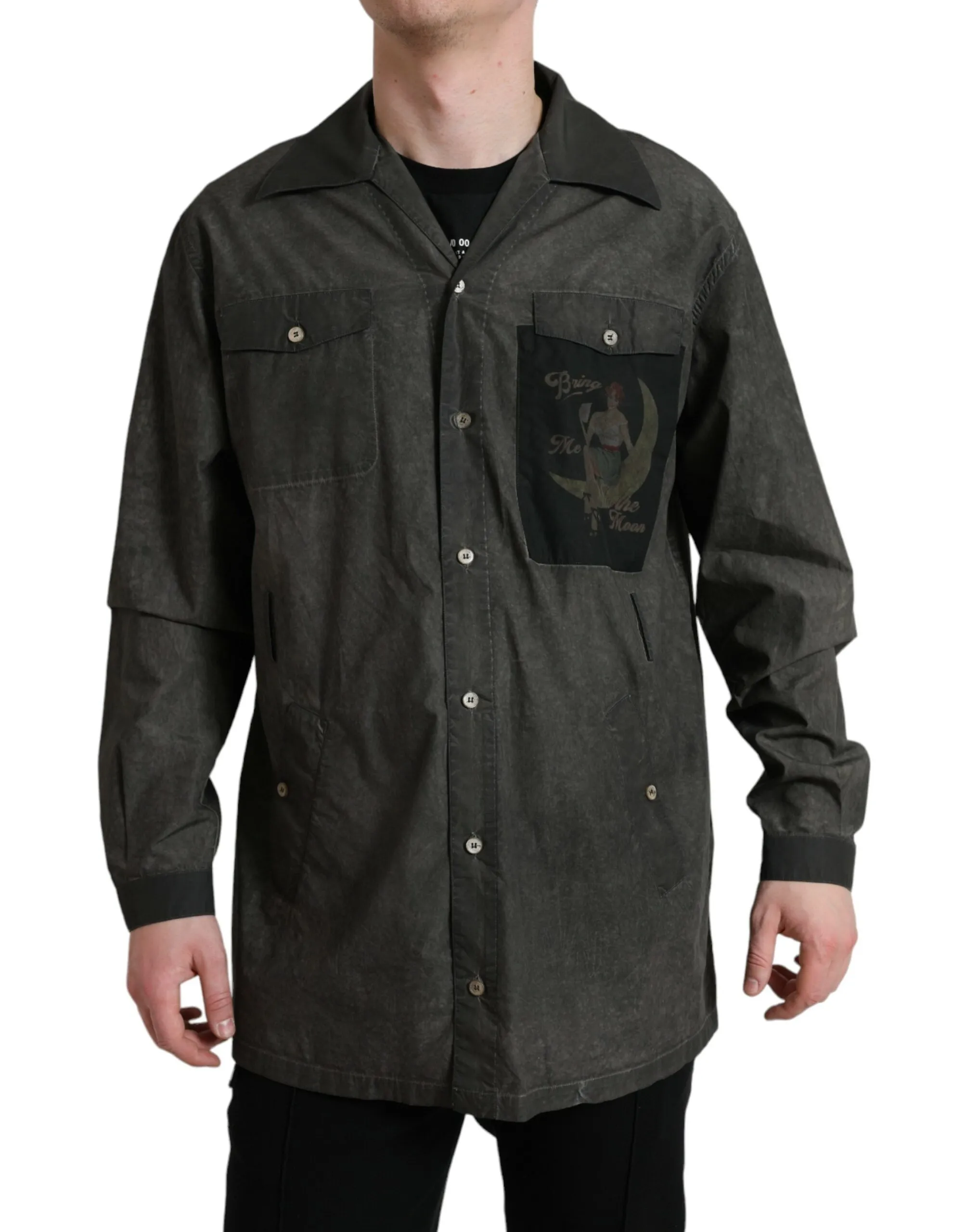 Dolce & Gabbana Men's Elegant Dark Gray Cotton Button-Down Shirt