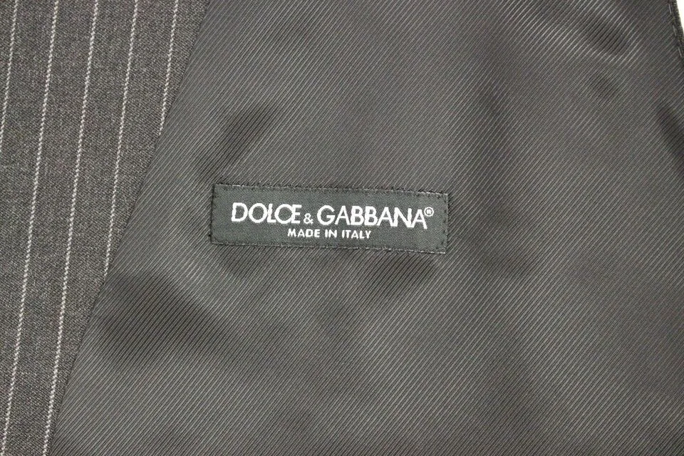 Dolce & Gabbana Men's Elegant Gray Striped Wool Dress Vest