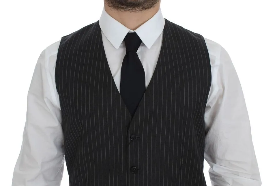 Dolce & Gabbana Men's Elegant Gray Striped Wool Dress Vest
