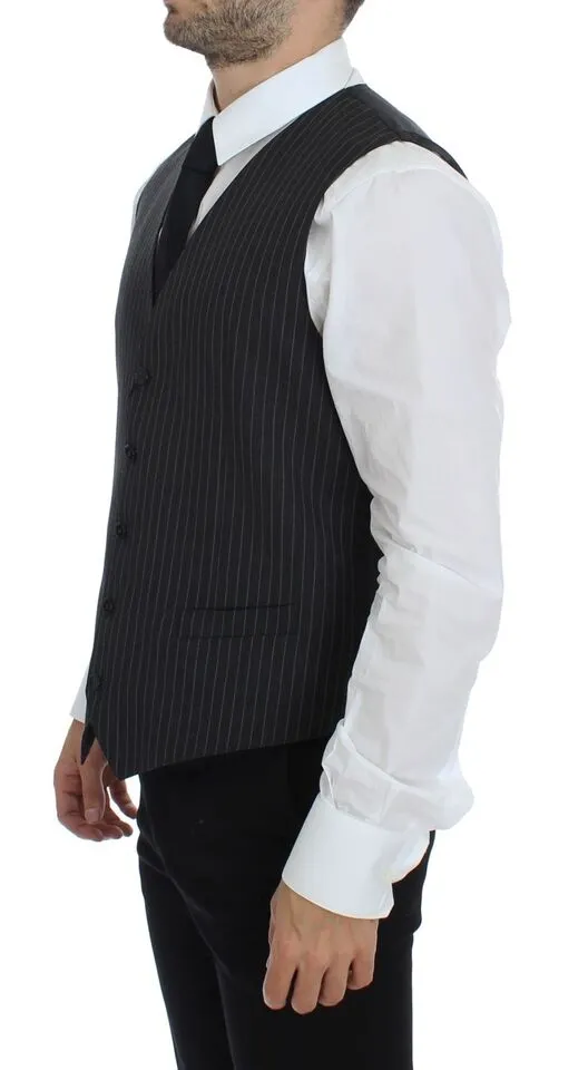 Dolce & Gabbana Men's Elegant Gray Striped Wool Dress Vest
