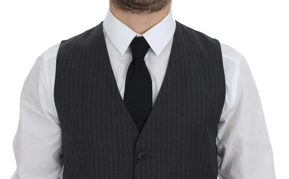 Dolce & Gabbana Men's Elegant Black Striped Wool Dress Vest