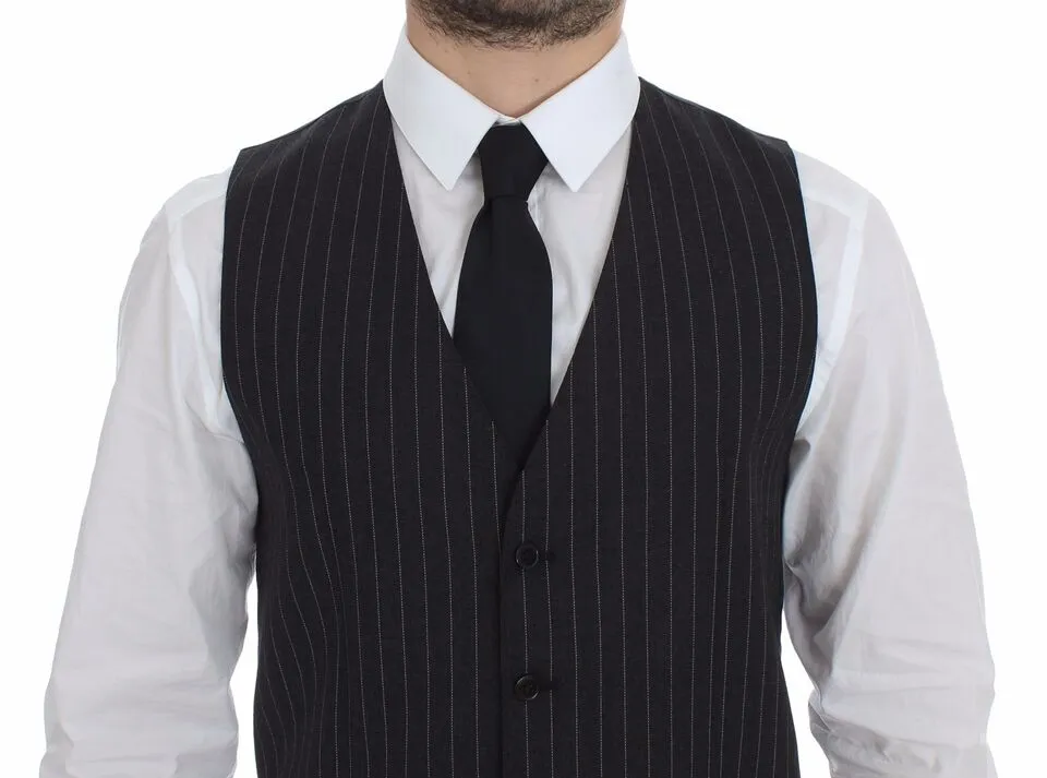 Dolce & Gabbana Men's Elegant Gray Striped Dress Vest