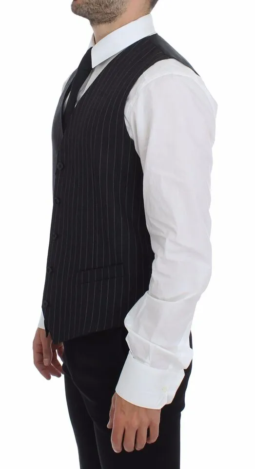 Dolce & Gabbana Men's Elegant Gray Striped Dress Vest