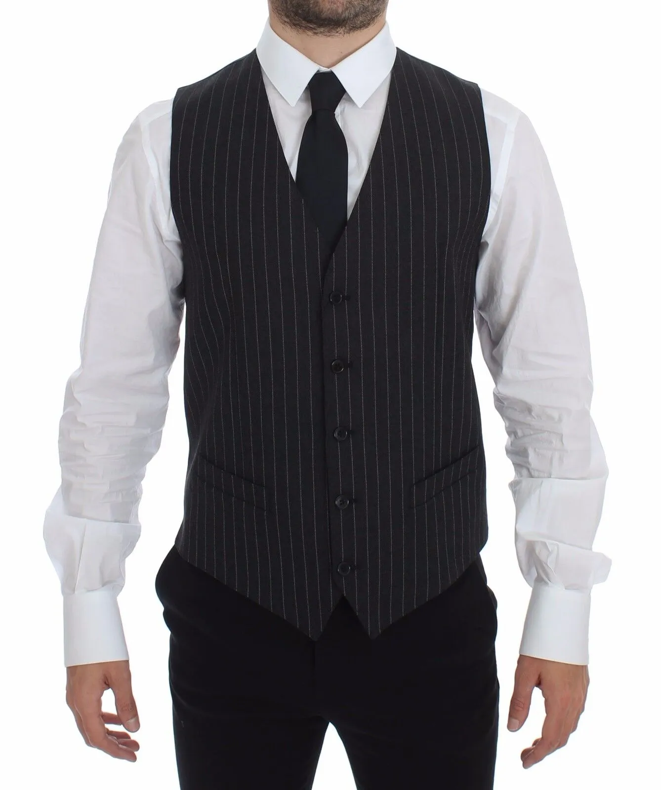 Dolce & Gabbana Men's Elegant Gray Striped Dress Vest