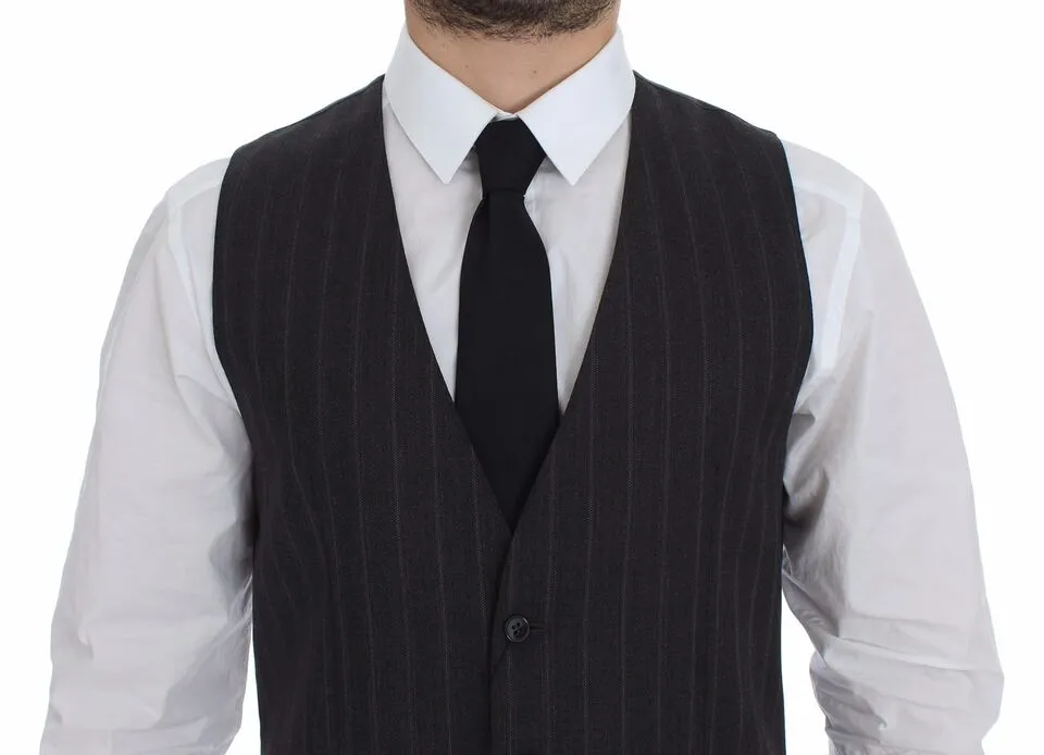 Dolce & Gabbana Men's Elegant Striped Gray Dress Vest