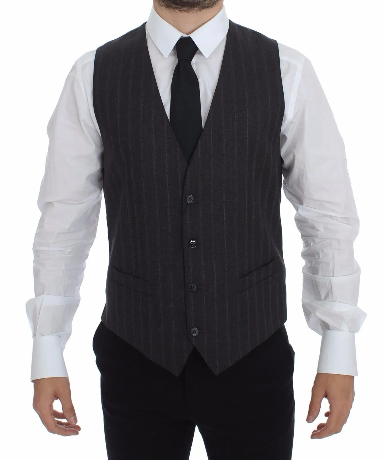 Dolce & Gabbana Men's Elegant Striped Gray Dress Vest