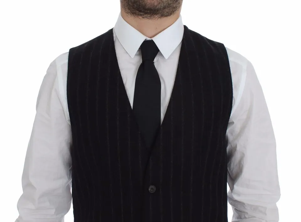 Dolce & Gabbana Men's Elegant Black Striped Single Breasted Dress Vest