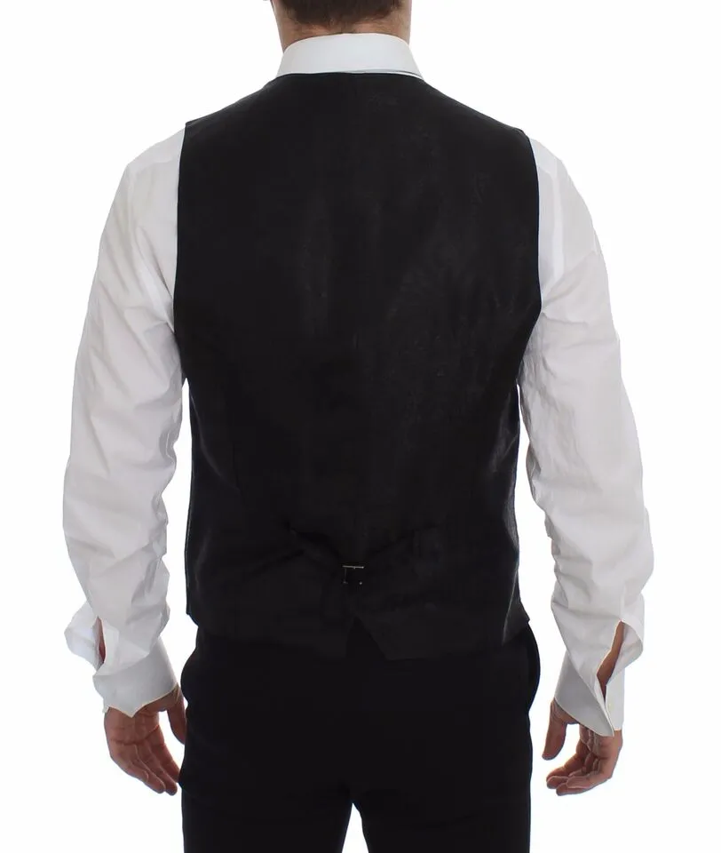 Dolce & Gabbana Men's Elegant Black Striped Single Breasted Dress Vest