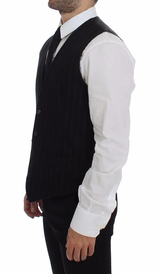 Dolce & Gabbana Men's Elegant Black Striped Single Breasted Dress Vest