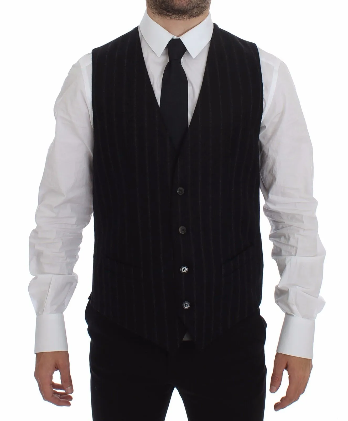 Dolce & Gabbana Men's Elegant Black Striped Single Breasted Dress Vest