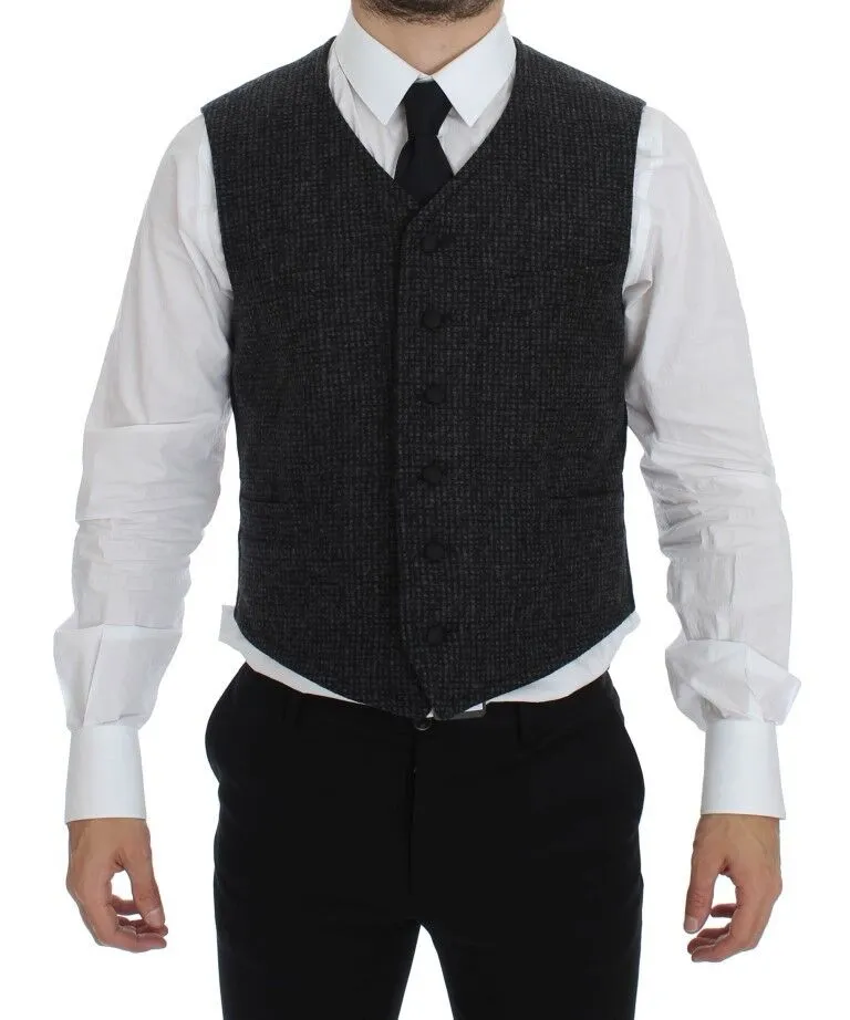 Dolce & Gabbana Men's Elegant Gray Wool Blend Dress Vest