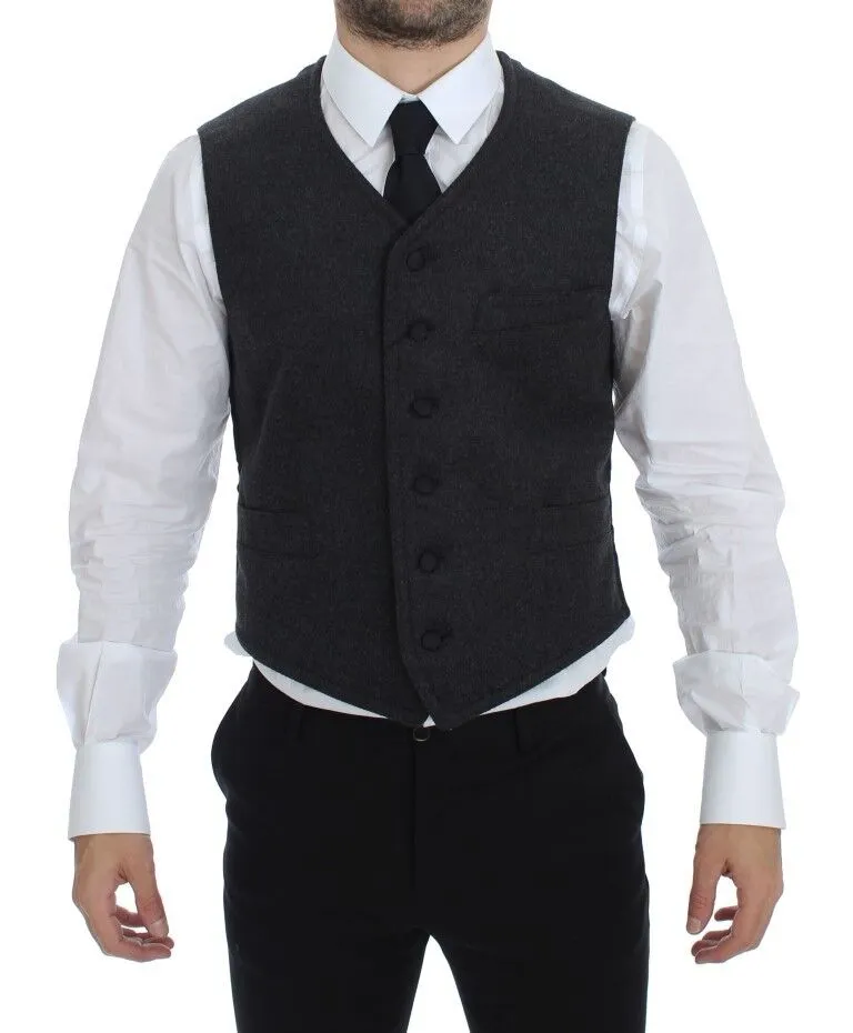 Dolce & Gabbana Men's Elegant Gray Wool Blend Dress Vest