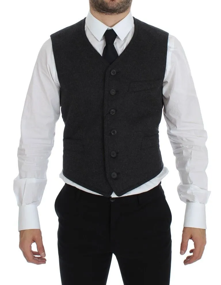 Dolce & Gabbana Men's Elegant Gray Wool Blend Dress Vest