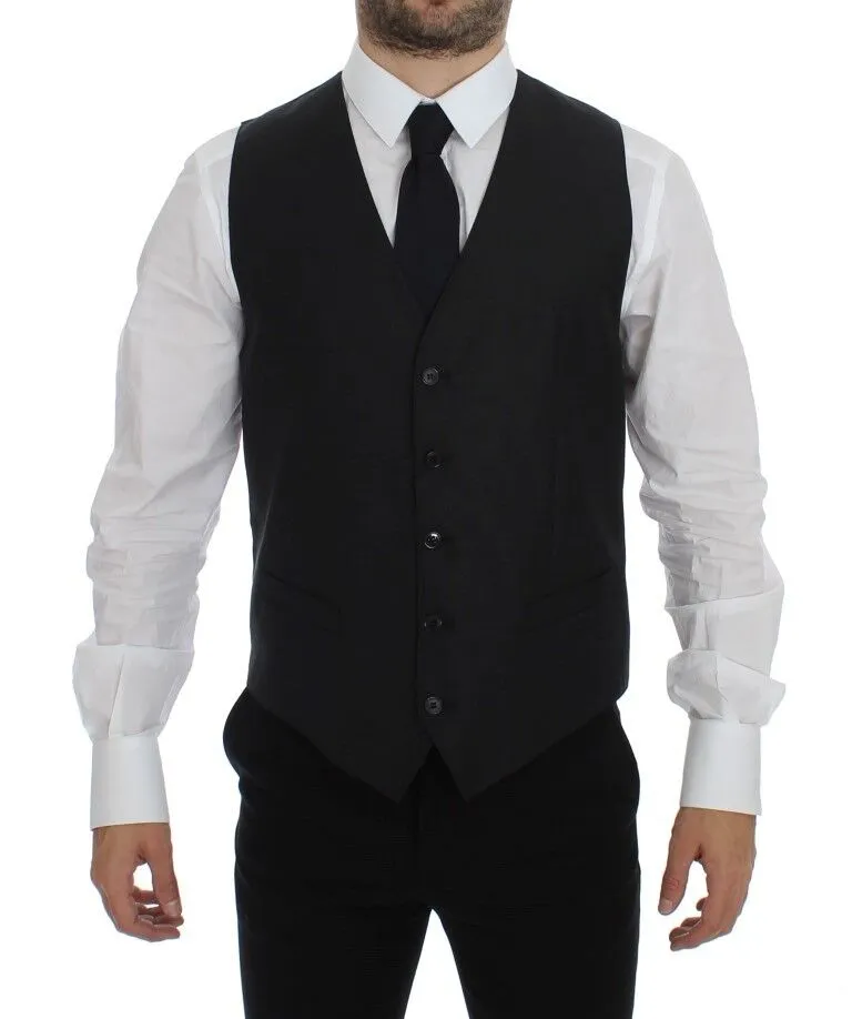 Dolce & Gabbana Men's Elegant Gray Wool Blend Dress Vest