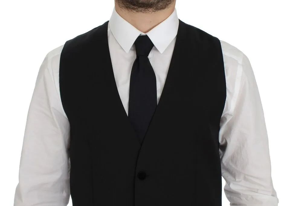 Dolce & Gabbana Men's Elegant Black Wool Formal Dress Vest