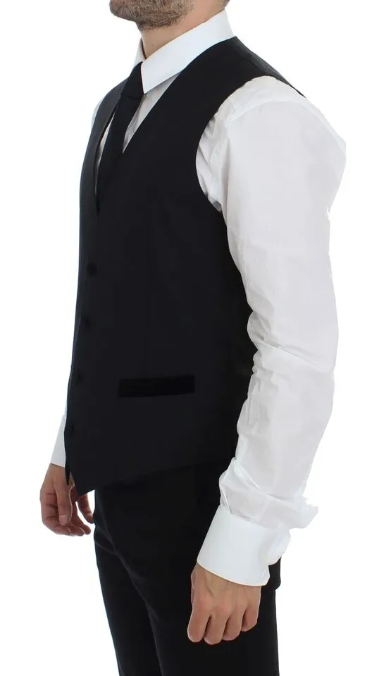 Dolce & Gabbana Men's Elegant Black Wool Formal Dress Vest