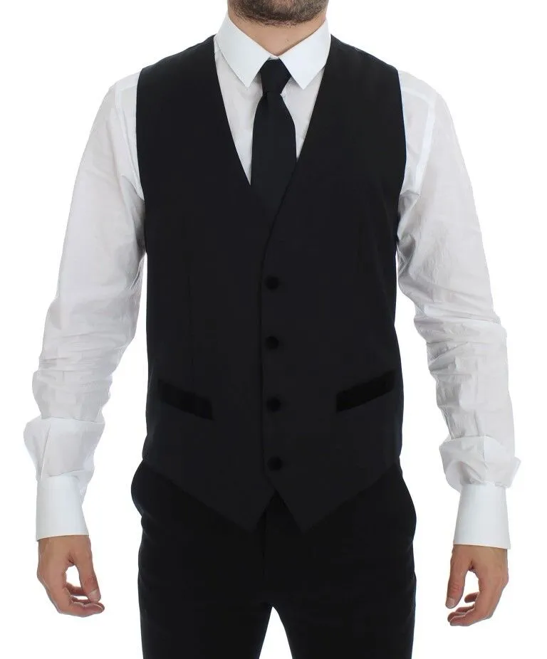 Dolce & Gabbana Men's Elegant Black Wool Formal Dress Vest