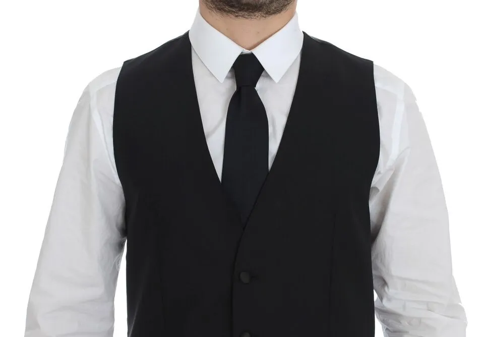 Dolce & Gabbana Men's Elegant Black Wool Silk Dress Vest