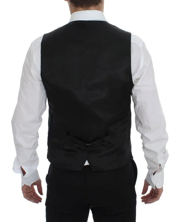 Dolce & Gabbana Men's Elegant Black Wool Silk Dress Vest