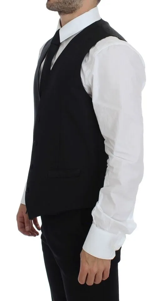 Dolce & Gabbana Men's Elegant Black Wool Silk Dress Vest