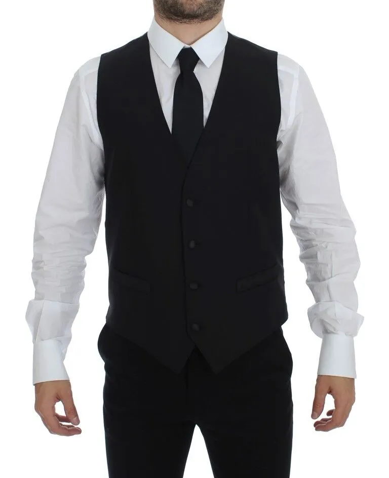 Dolce & Gabbana Men's Elegant Black Wool Silk Dress Vest