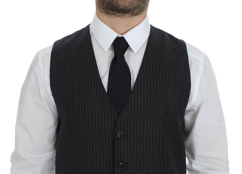 Dolce & Gabbana Men's Elegant Gray Striped Wool Dress Vest
