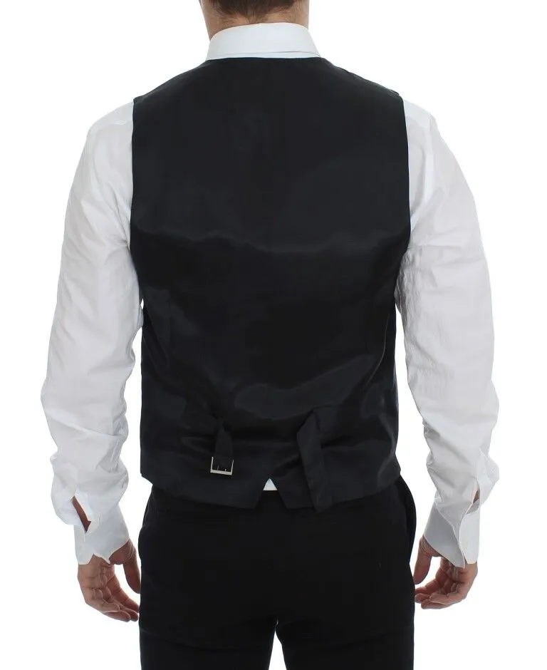 Dolce & Gabbana Men's Elegant Gray Striped Wool Dress Vest