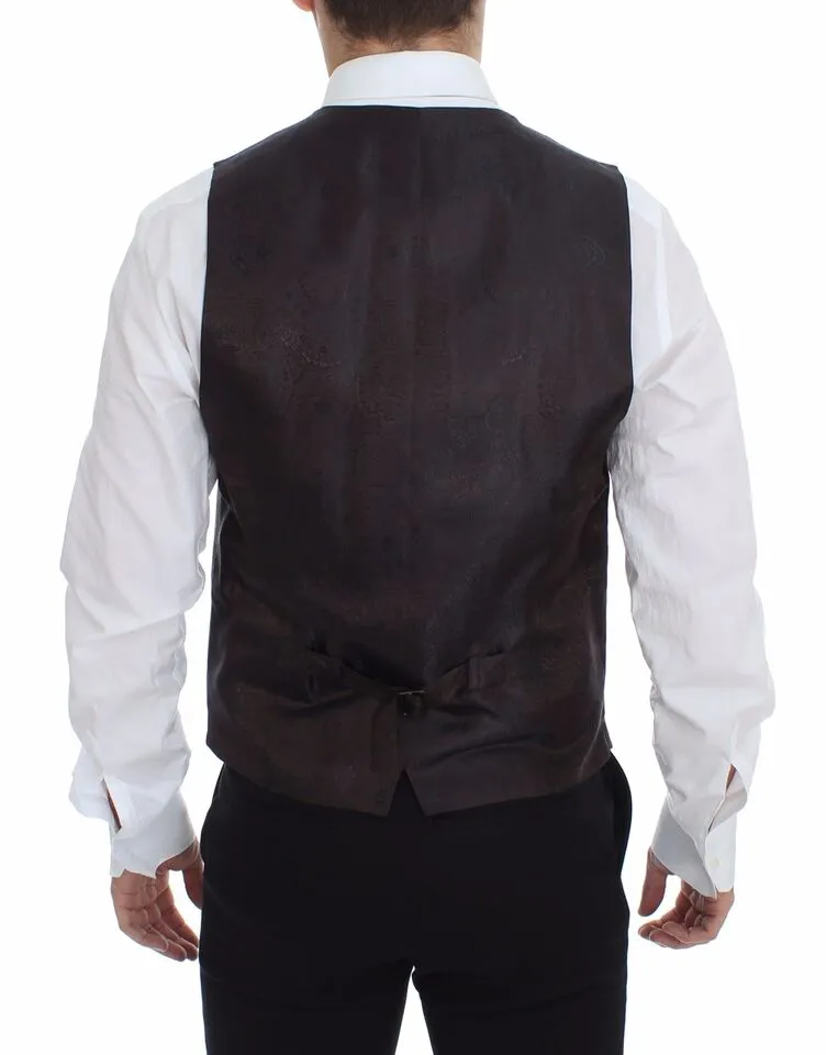 Dolce & Gabbana Men's Elegant Brown Checkered Wool Dress Vest