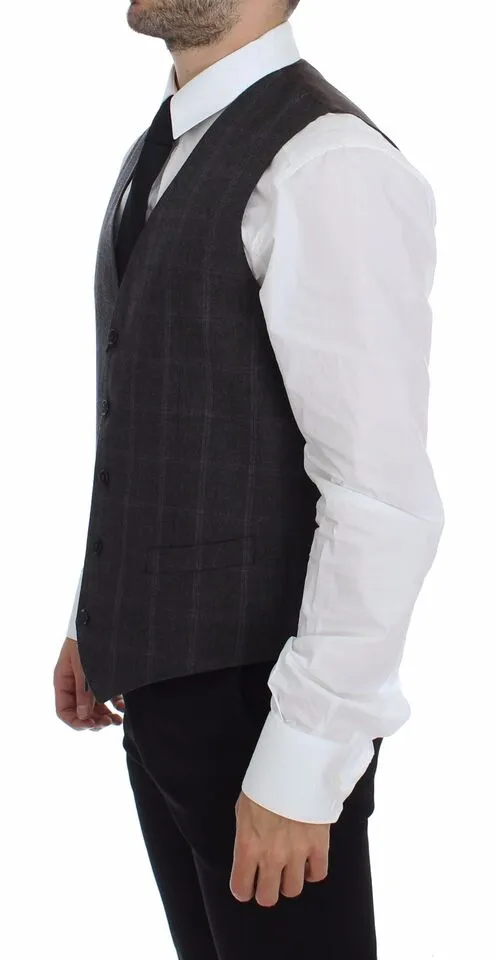 Dolce & Gabbana Men's Elegant Checkered Wool Dress Vest