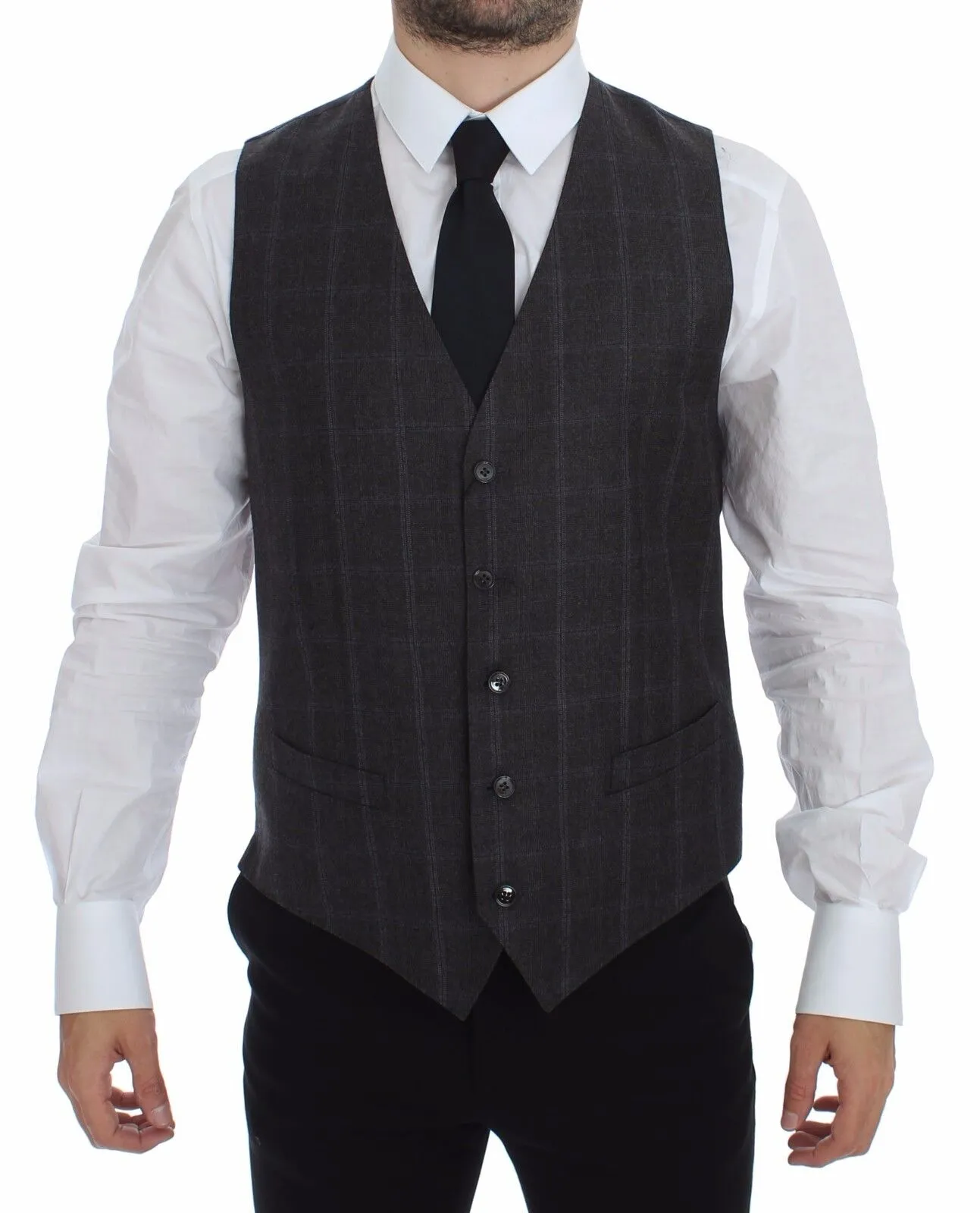 Dolce & Gabbana Men's Elegant Checkered Wool Dress Vest