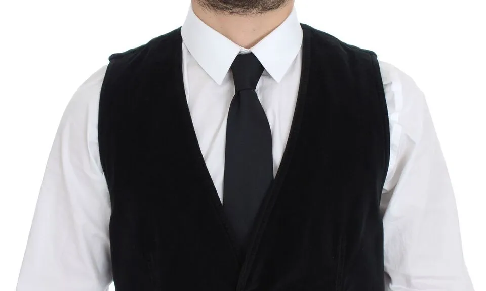 Dolce & Gabbana Men's Elegant Black Dress Vest with Green Checkered Back
