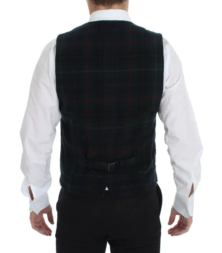 Dolce & Gabbana Men's Elegant Black Dress Vest with Green Checkered Back