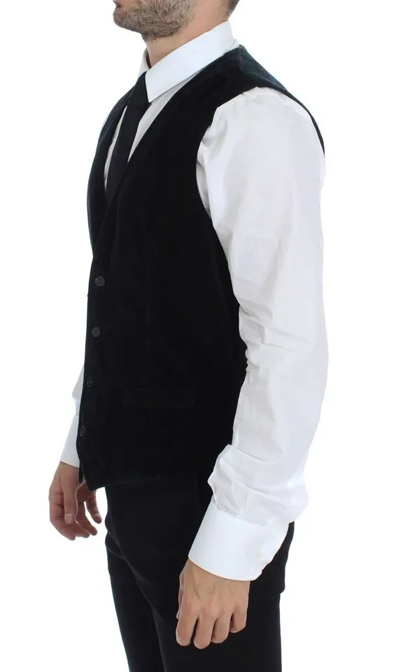 Dolce & Gabbana Men's Elegant Black Dress Vest with Green Checkered Back