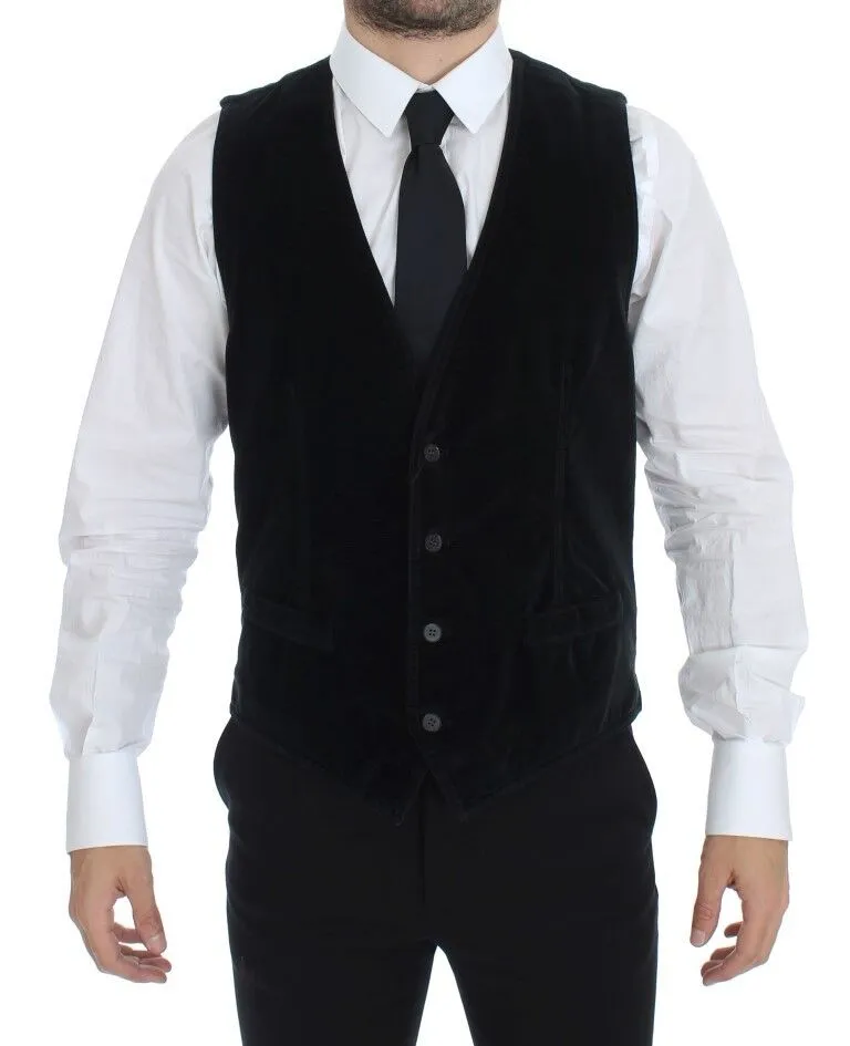Dolce & Gabbana Men's Elegant Black Dress Vest with Green Checkered Back