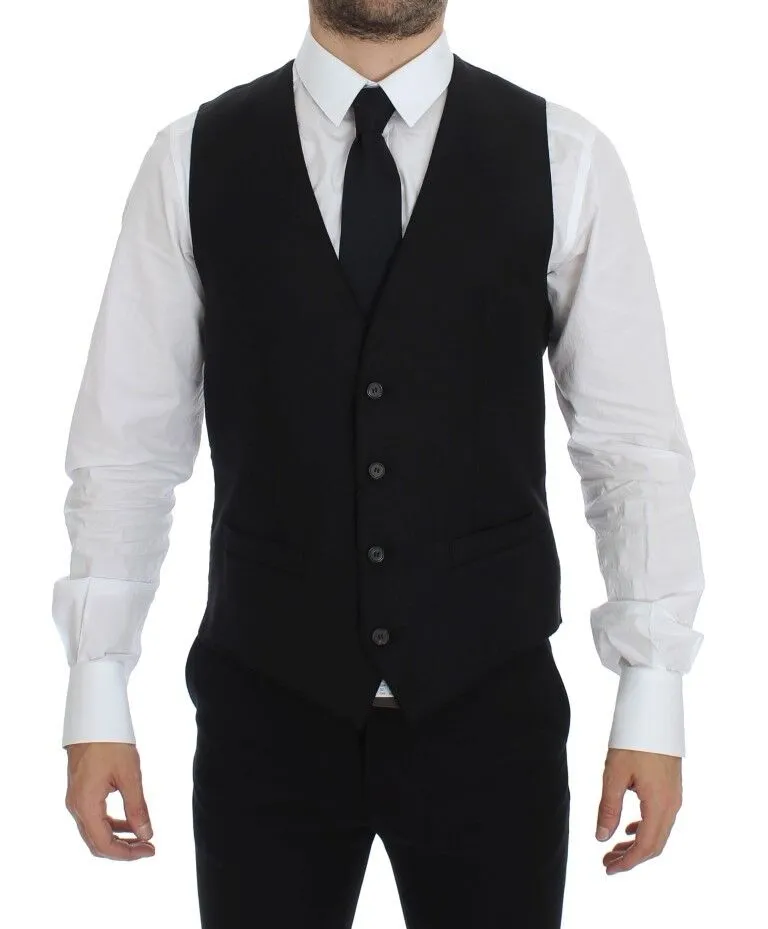 Dolce & Gabbana Men's Elegant Black Wool Dress Vest