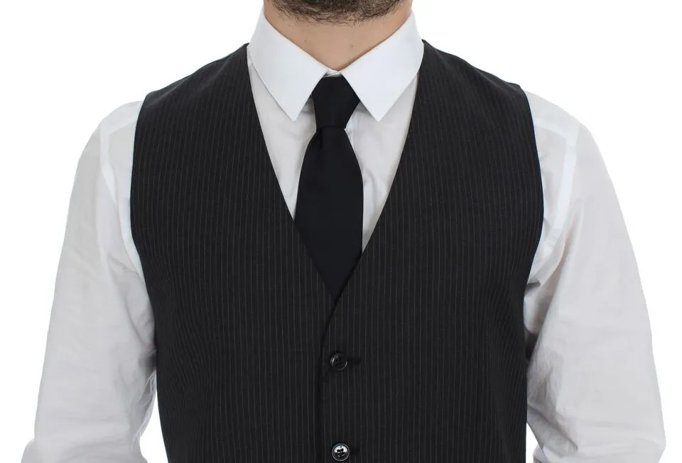 Dolce & Gabbana Men's Elegant Gray Striped Dress Vest