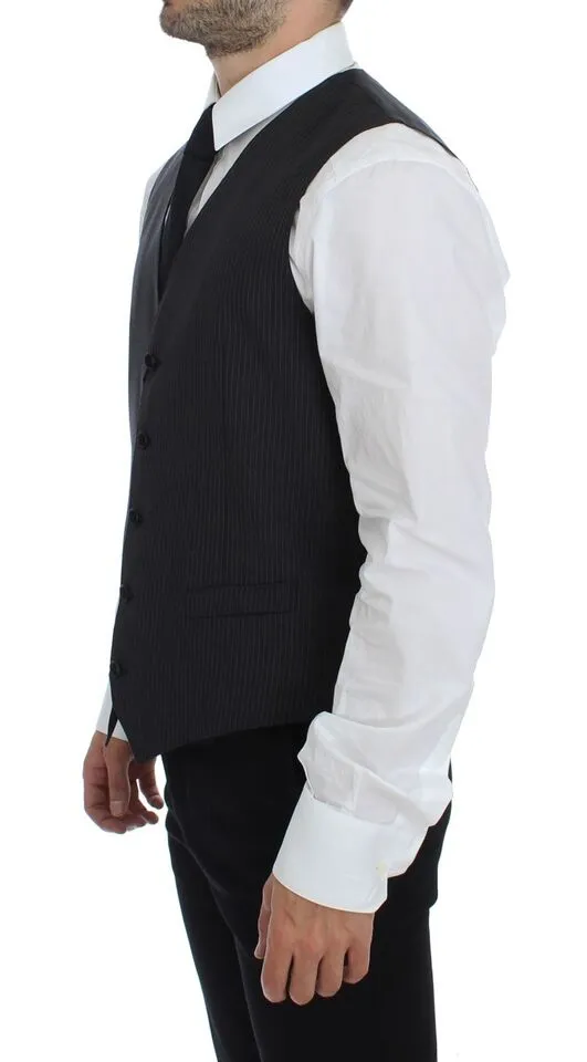 Dolce & Gabbana Men's Elegant Gray Striped Dress Vest