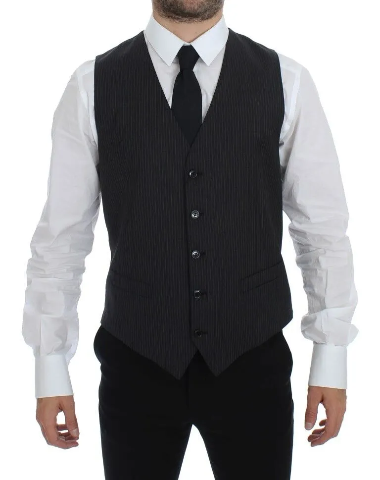 Dolce & Gabbana Men's Elegant Gray Striped Dress Vest