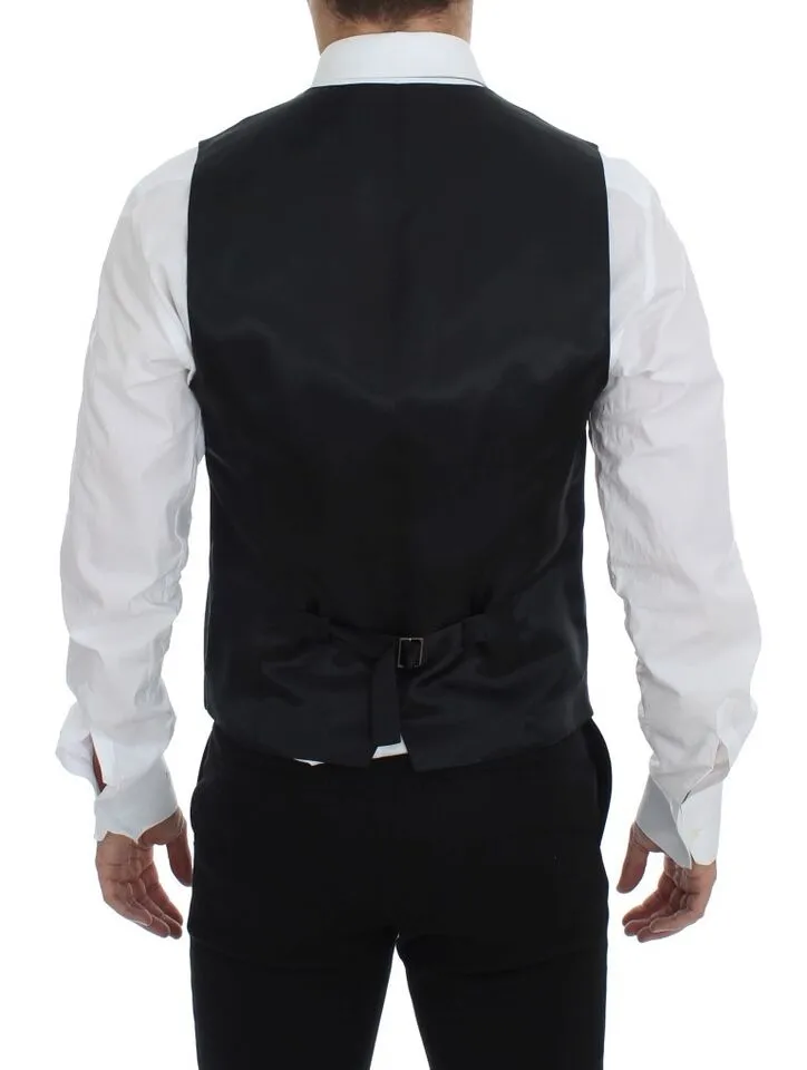 Dolce & Gabbana Men's Elegant Black Striped Wool Dress Vest