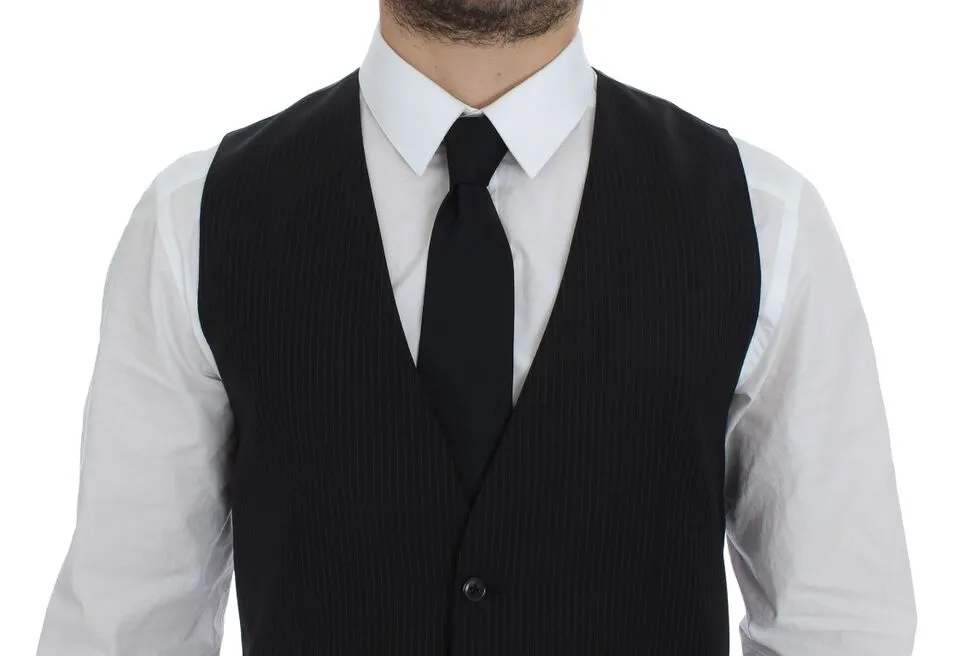 Dolce & Gabbana Men's Elegant Black Striped Wool Dress Vest