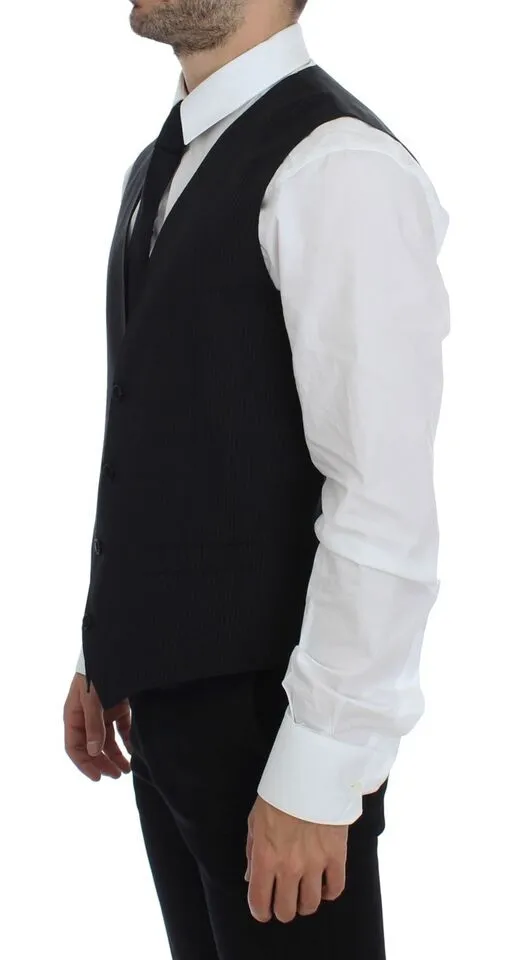 Dolce & Gabbana Men's Elegant Black Striped Wool Dress Vest