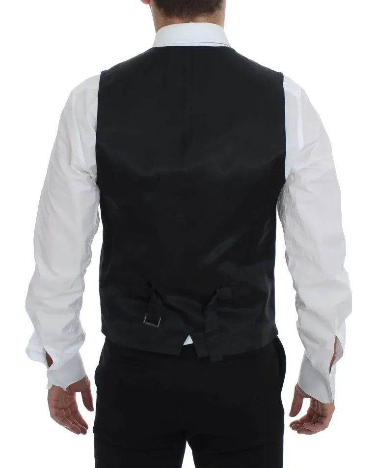 Dolce & Gabbana Men's Elegant Gray Striped Wool Dress Vest