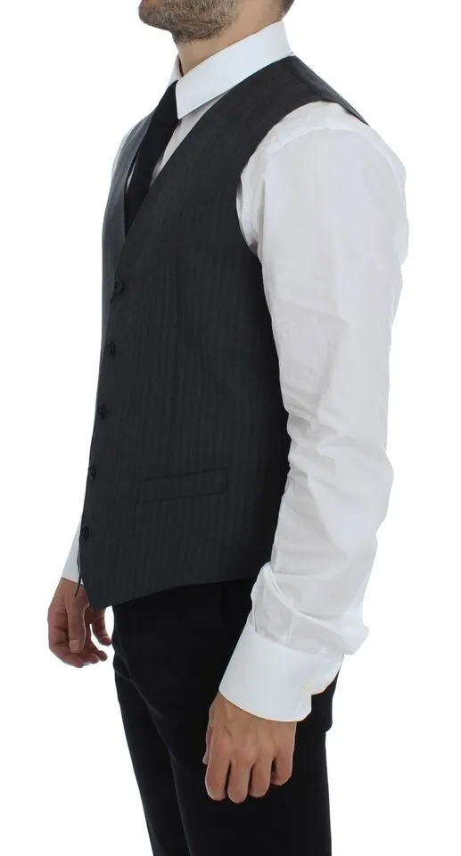 Dolce & Gabbana Men's Elegant Gray Striped Wool Dress Vest