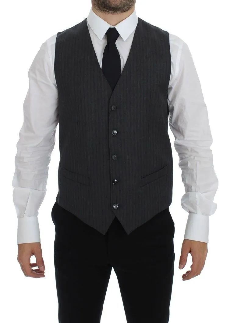 Dolce & Gabbana Men's Elegant Gray Striped Wool Dress Vest