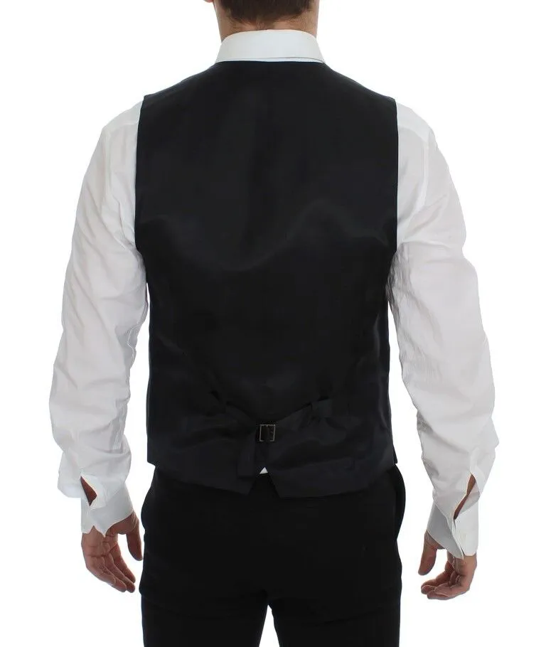 Dolce & Gabbana Men's Elegant Gray Striped Wool Dress Vest