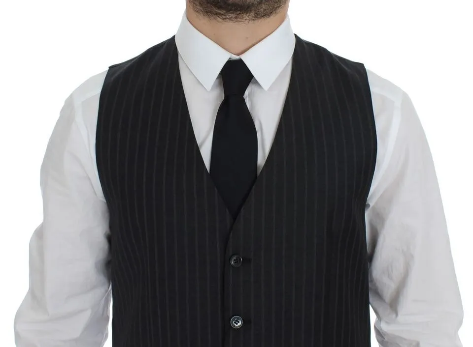 Dolce & Gabbana Men's Elegant Gray Striped Wool Dress Vest