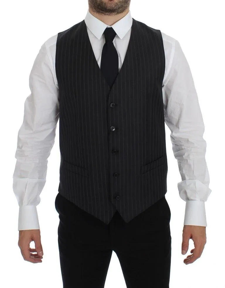 Dolce & Gabbana Men's Elegant Gray Striped Wool Dress Vest