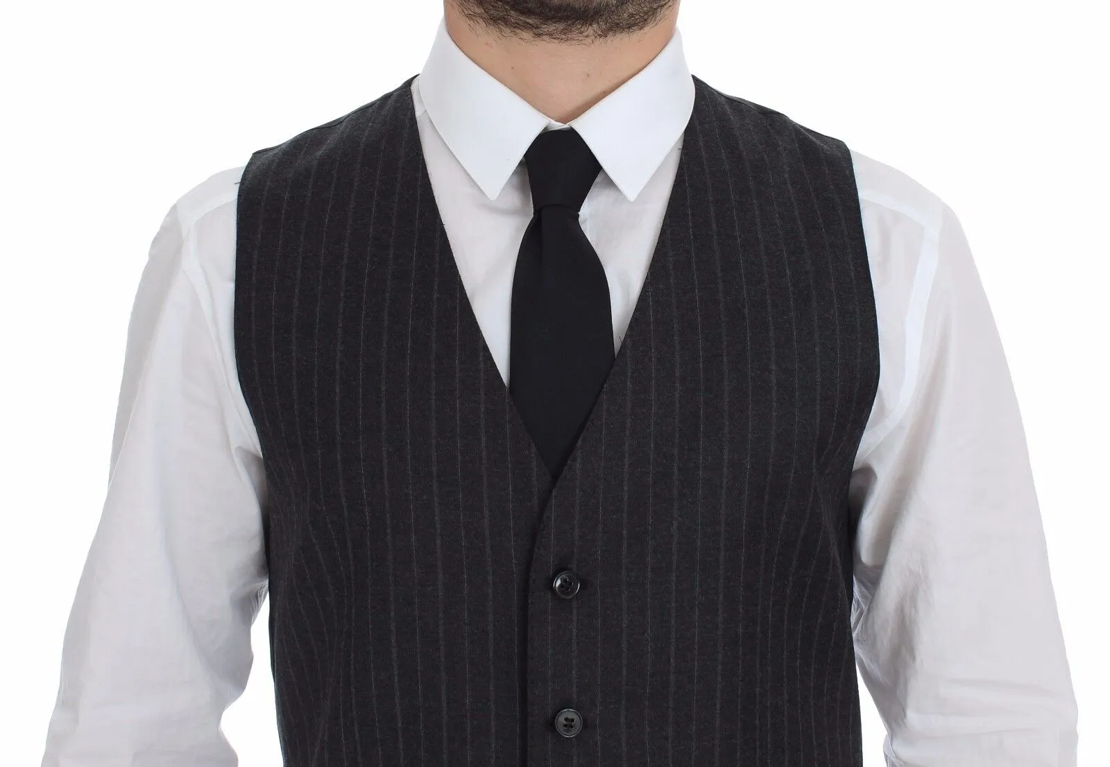Dolce & Gabbana Men's Elegant Gray Striped Dress Vest