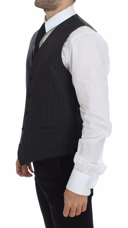 Dolce & Gabbana Men's Elegant Gray Striped Dress Vest