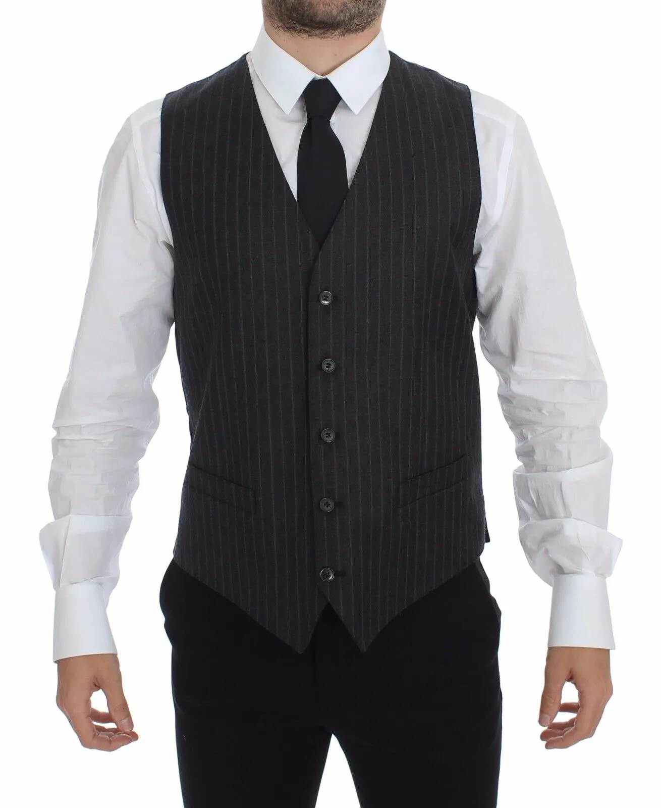 Dolce & Gabbana Men's Elegant Gray Striped Dress Vest